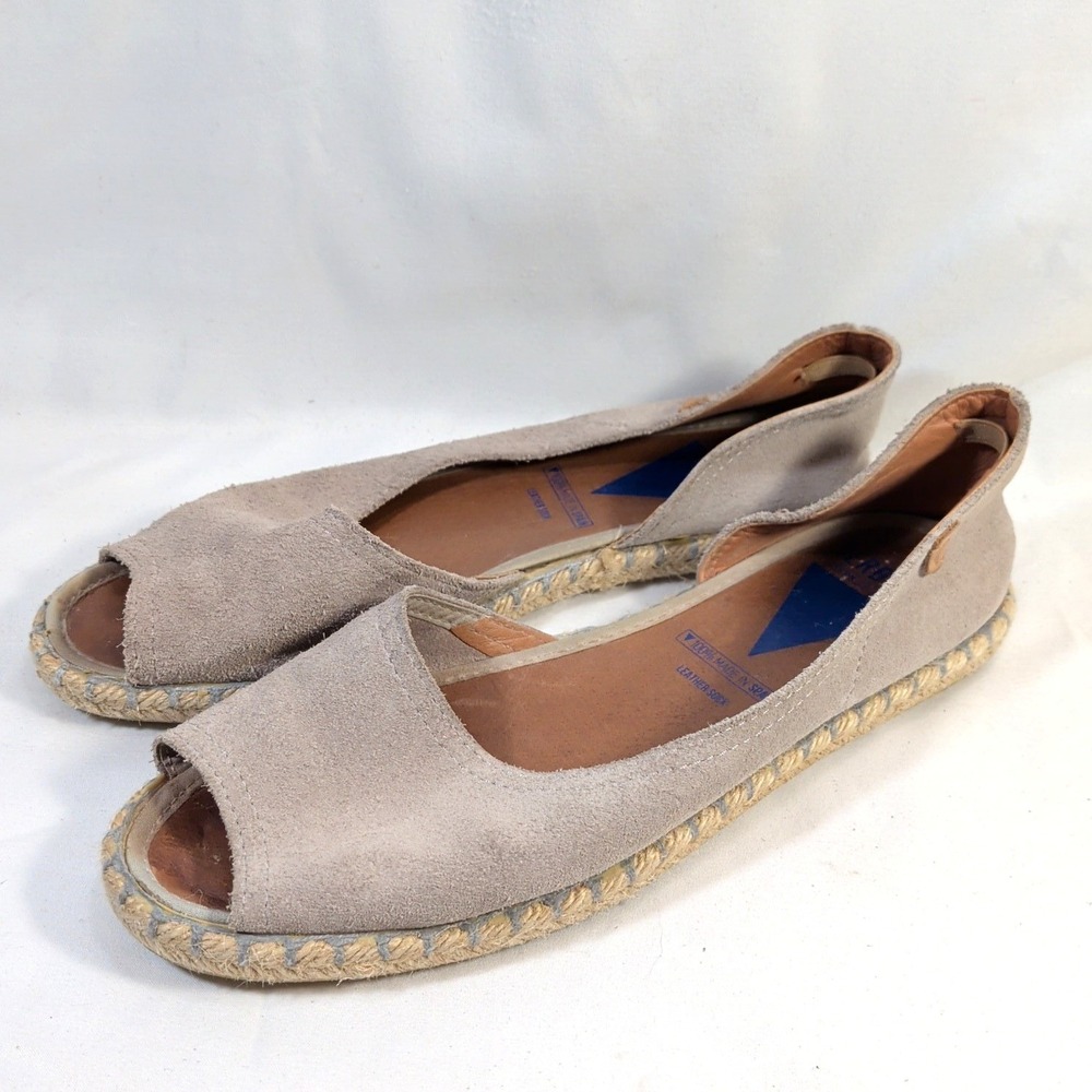Verbenas Gray Espadrilles; Suede Open Toe Cruz Flats Made in Spain
